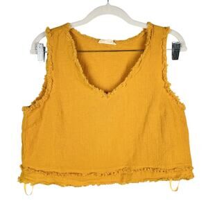 New In Yellow Fringe Waffle Crop Tank Top‎ Sz Medium Lightweight Breathable Boho